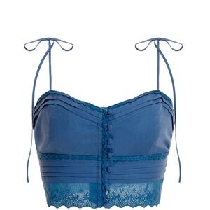 NWT AGUA BENDITA ARIEL TILE TOP Blue Lace-Trim Cropped Tie-Strap Bustier